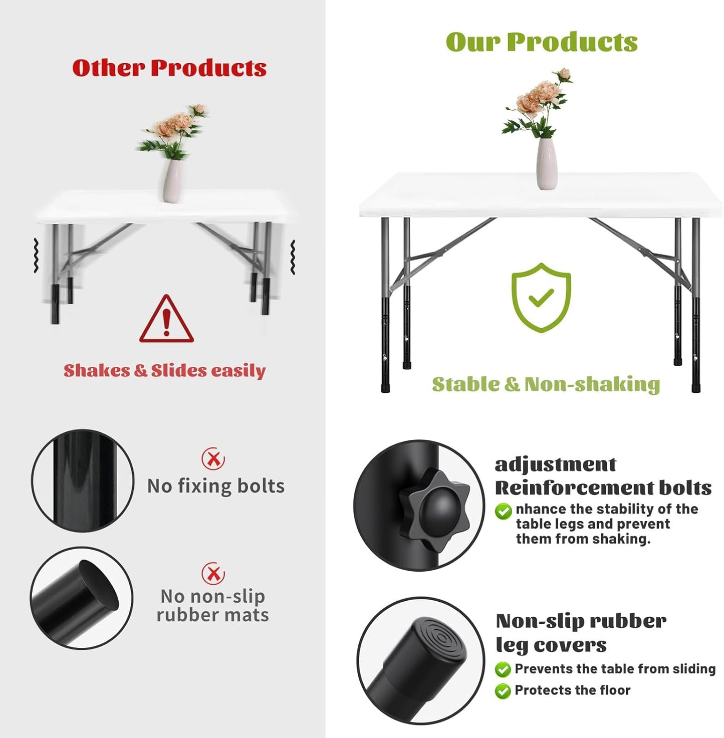 BNIB-Table Leg Extensions for Straight/Bent Folding Tables, Metal Extenders, Reduces Stooped Work, (4 Pack)