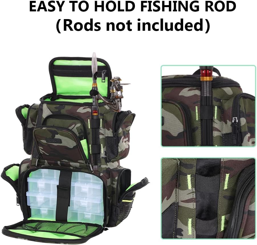 BNIB-Lixada Fishing Tackle Backpack Multifunctional Fishing Tackle Utility Bag Large Waterproof Tackle Bag Storage,