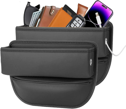 BNIB -Car Seat Gap Filler, Leather Car Seat Gap Organizer,Front Car Seat Storage Box,(Black/2 Pack)