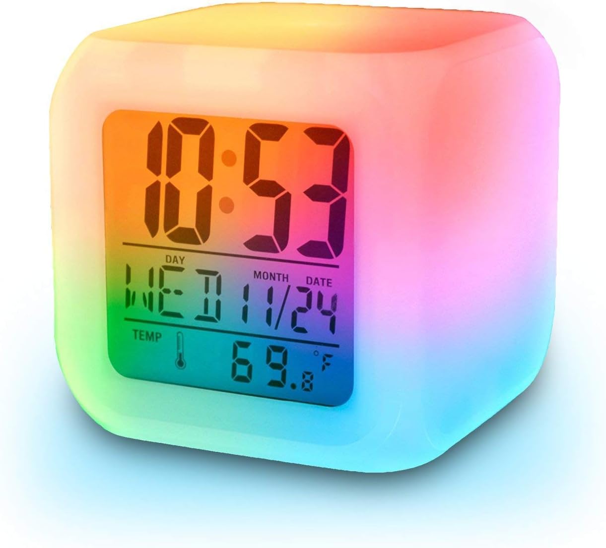 BNIB-‎vinmax Digital Alarm Thermometer Night Glowing Cube 7 Colors Clock LED Change LCD for Bedroom Child,-$8