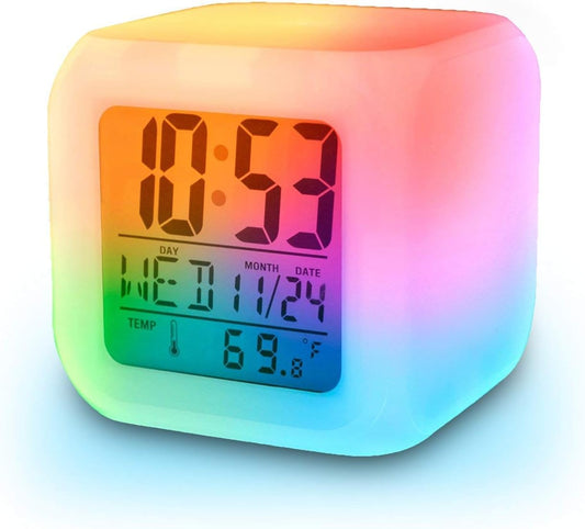 BNIB-‎vinmax Digital Alarm Thermometer Night Glowing Cube 7 Colors Clock LED Change LCD for Bedroom Child,-$8