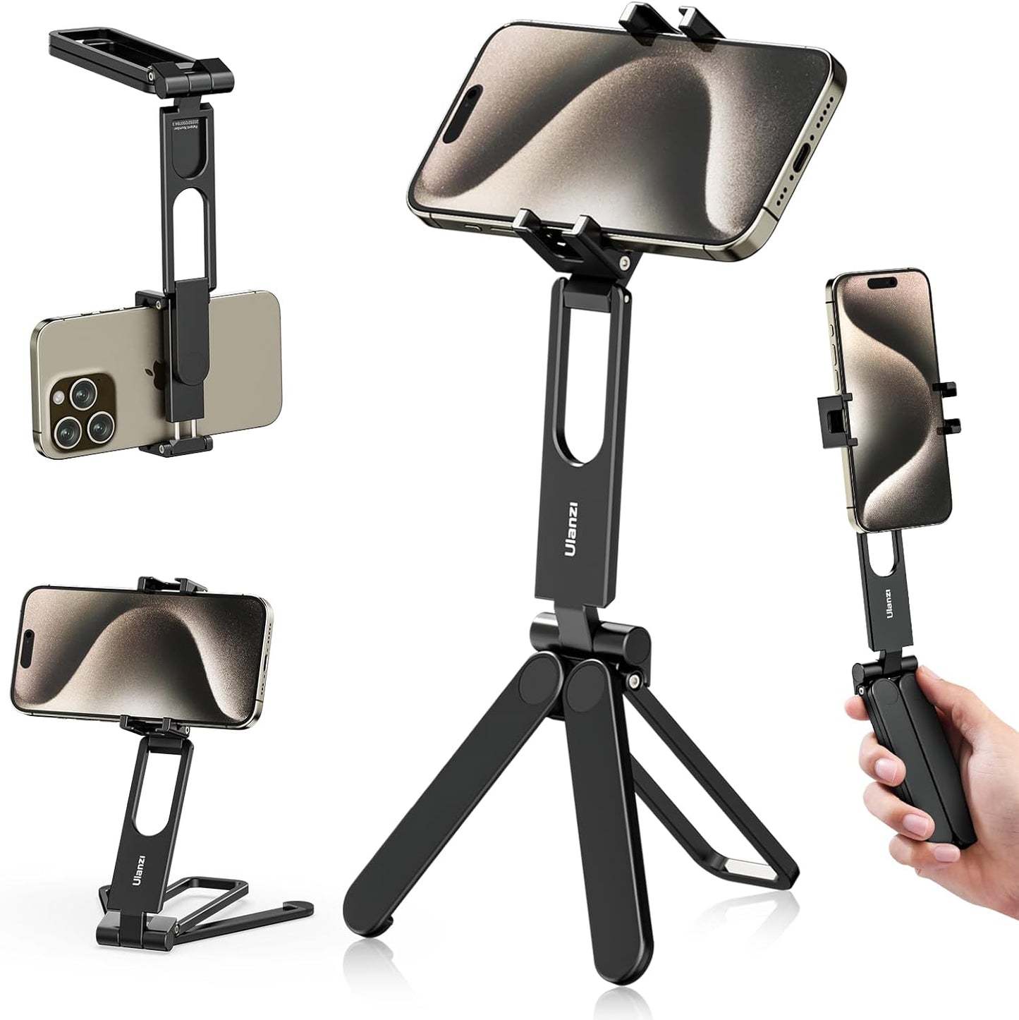 BNIB-ULANZI MA26 Pocket Phone Tripod Metal Phone Stand with Dual Cold Shoe 360° Rotable Foldable