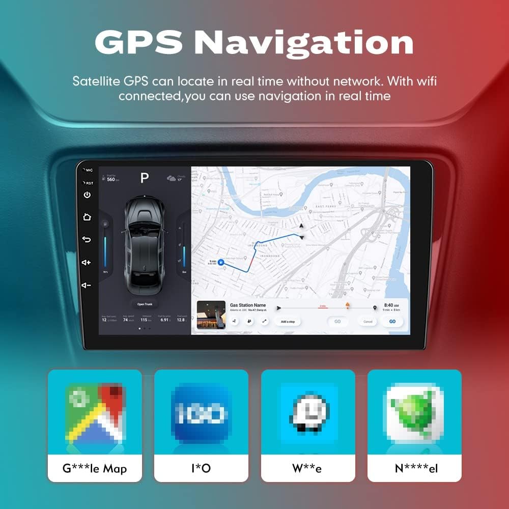 BNIB-Car Android Navigation Stereo GPS Radio Reverse Camera Display 9" IPS Touchscreen,-$150