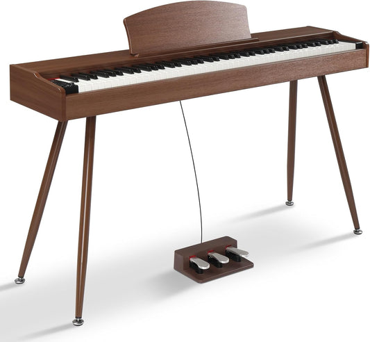 Brand New Ktaxon 88-Key Weighted Digital Piano with 3-Pedal Unit & MIDI – Brown,-$100