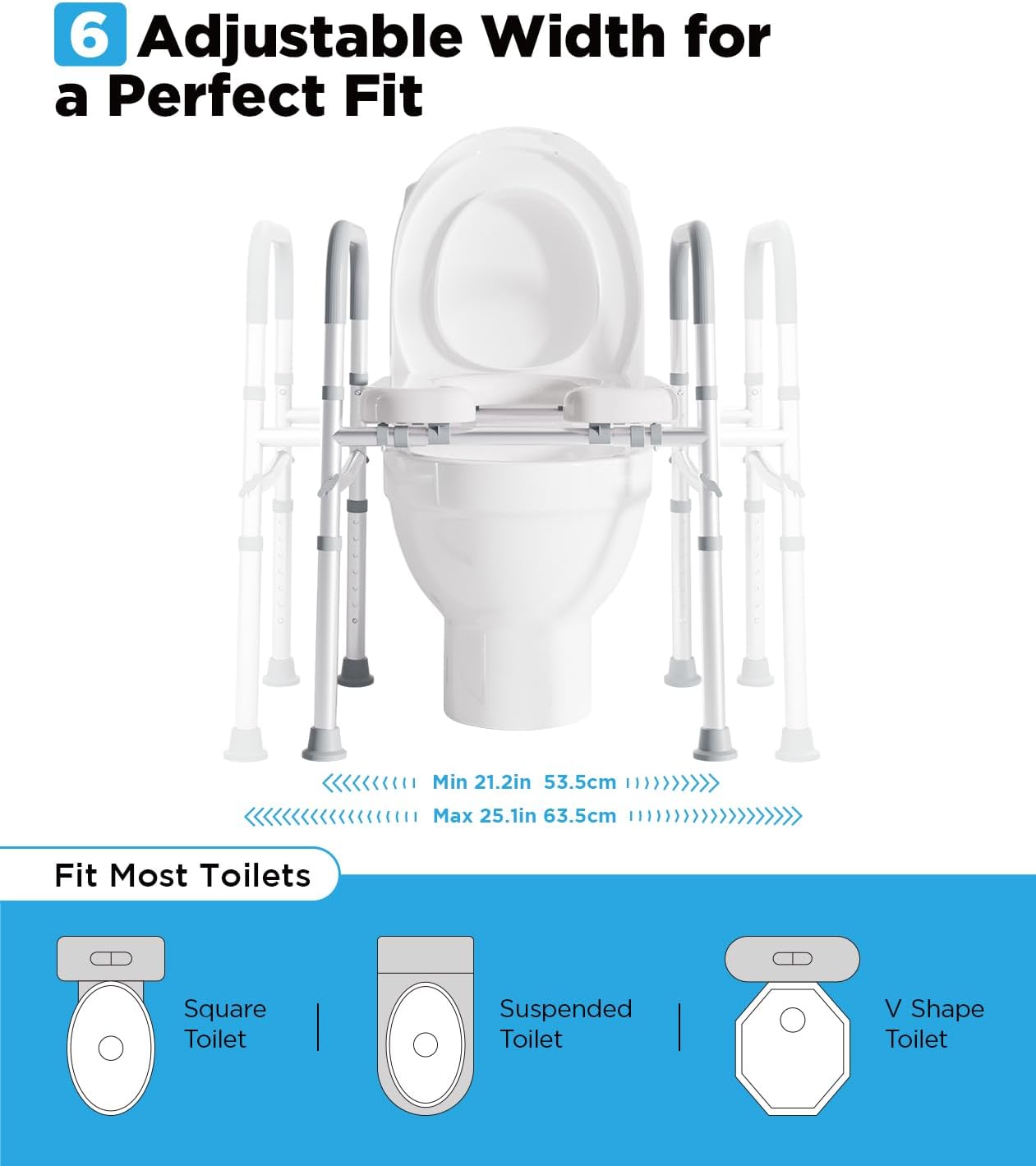 BNIB-Elevated Toilet Seat with Support Handles, Adj Height & Width Seat Riser, Weight  Up to 500 lbs,-$50