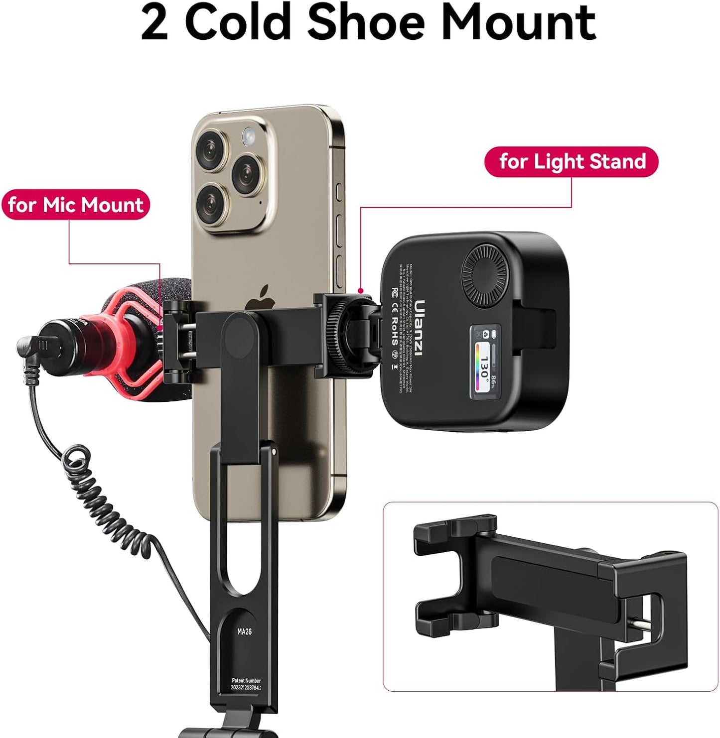 BNIB-ULANZI MA26 Pocket Phone Tripod Metal Phone Stand with Dual Cold Shoe 360° Rotable Foldable