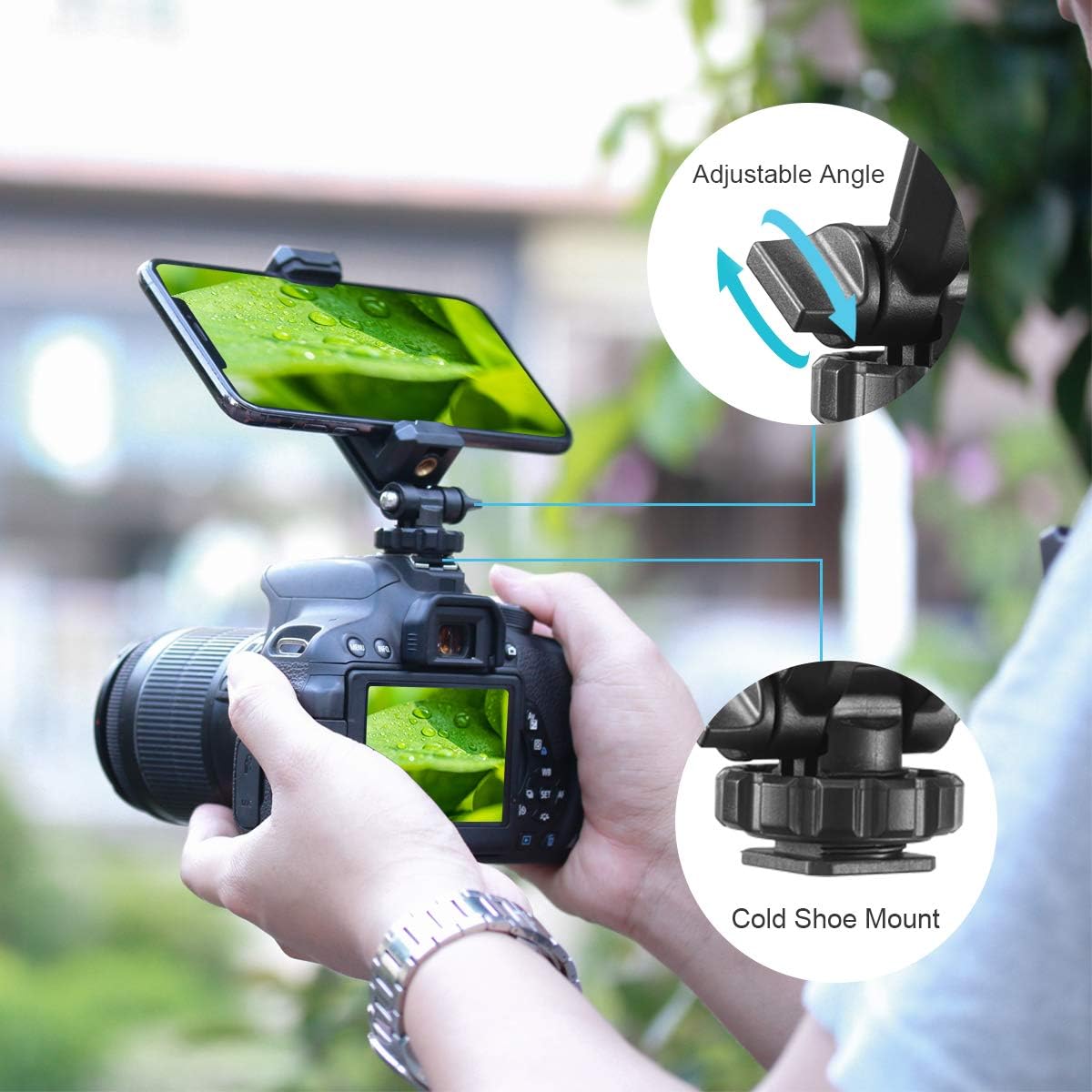 BNIB-ULANZI Universal Phone Tripod Mount with Cold Shoe Mount, Rotated Cell Phone Clamp Holder