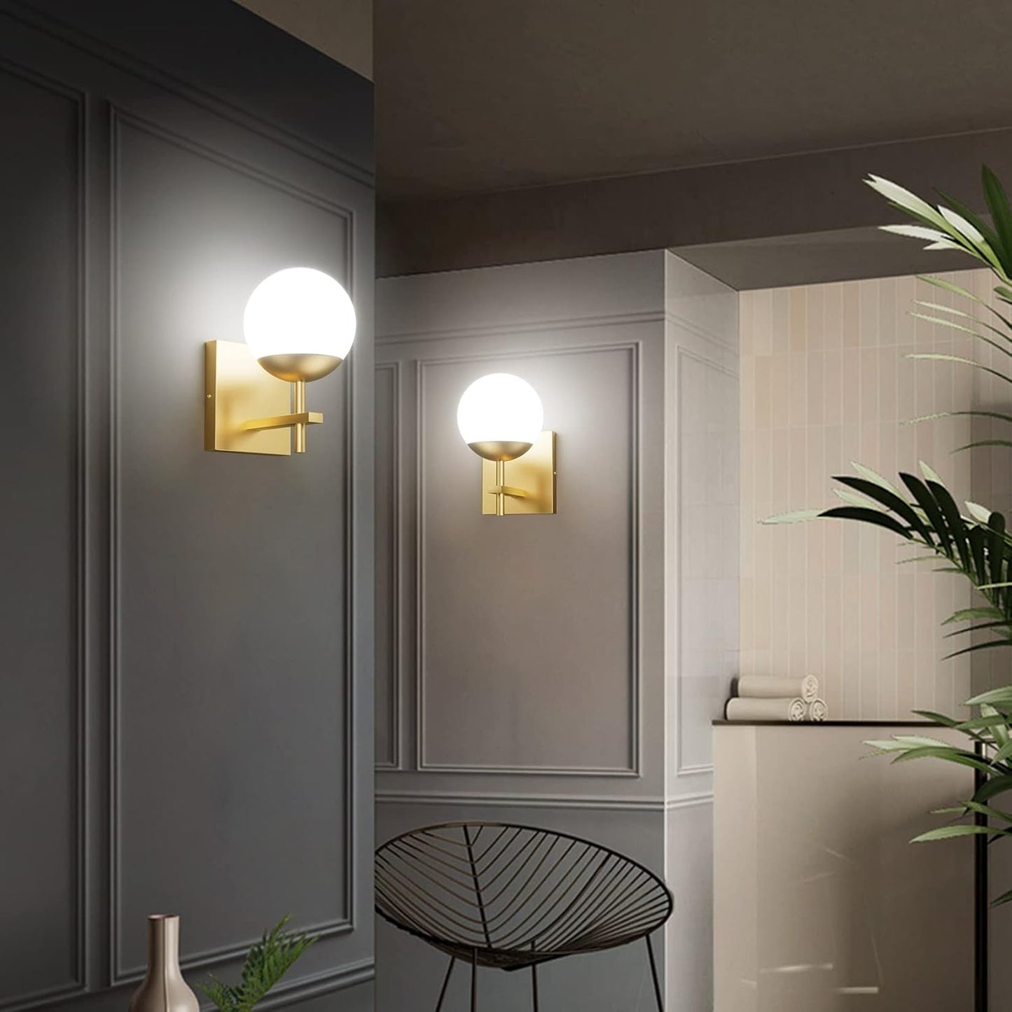 Wall Sconce, Mid Century Modern Gold Wall Light Fixtures Milky Glass Indoor (Exclude Bulb),-$25