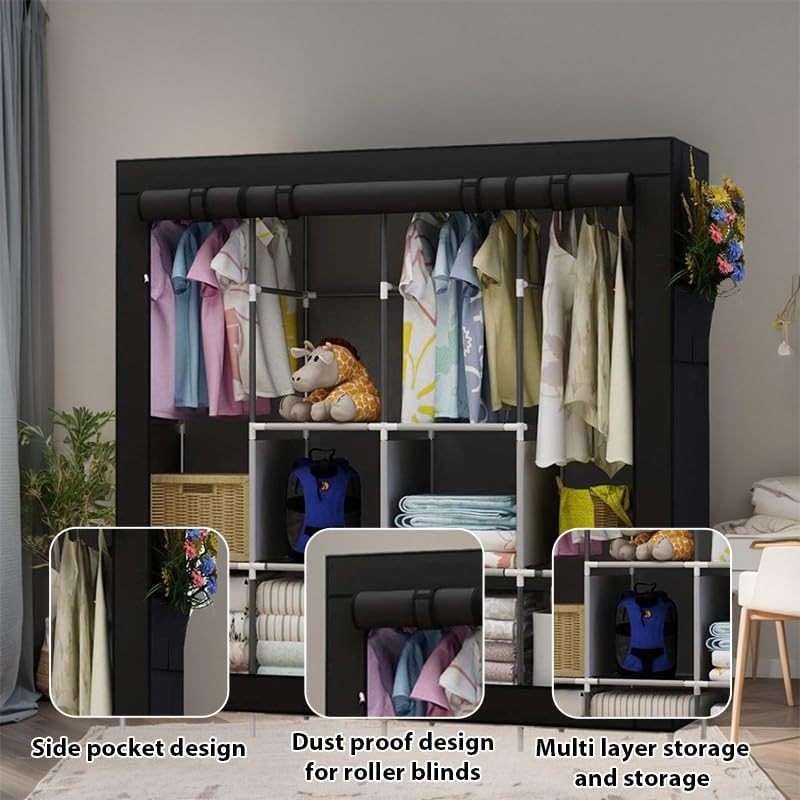 BNIB-Portable Closet Large Wardrobe Closet Clothes Organizer with 6 Storage +4 Hanging + 4 Side Pockets,Black
