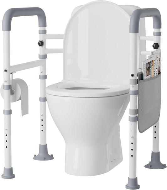BNIB-Mr IRONSTONE Toilet Safety Rails, Adjustable Toilet Seat Riser,with Handles (300LB)