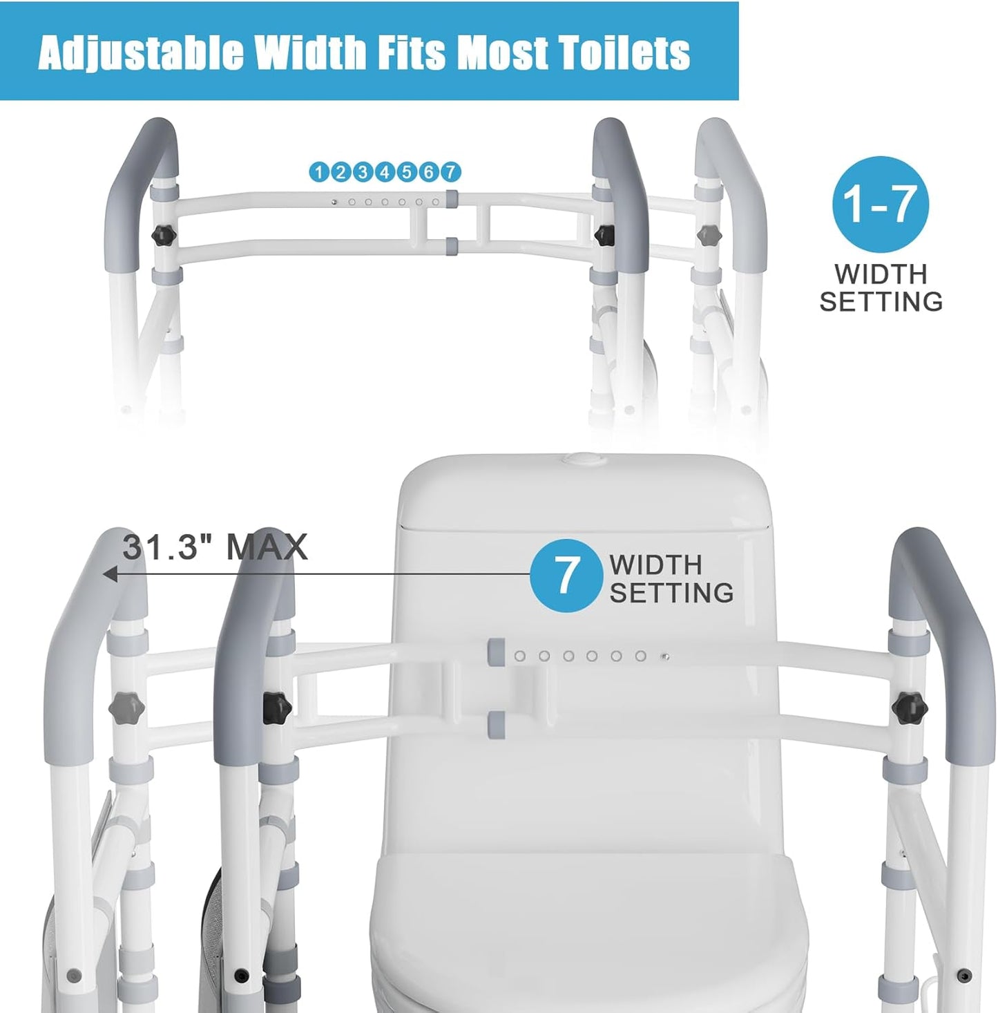 BNIB-Mr IRONSTONE Toilet Safety Rails, Adjustable Toilet Seat Riser,with Handles (300LB)