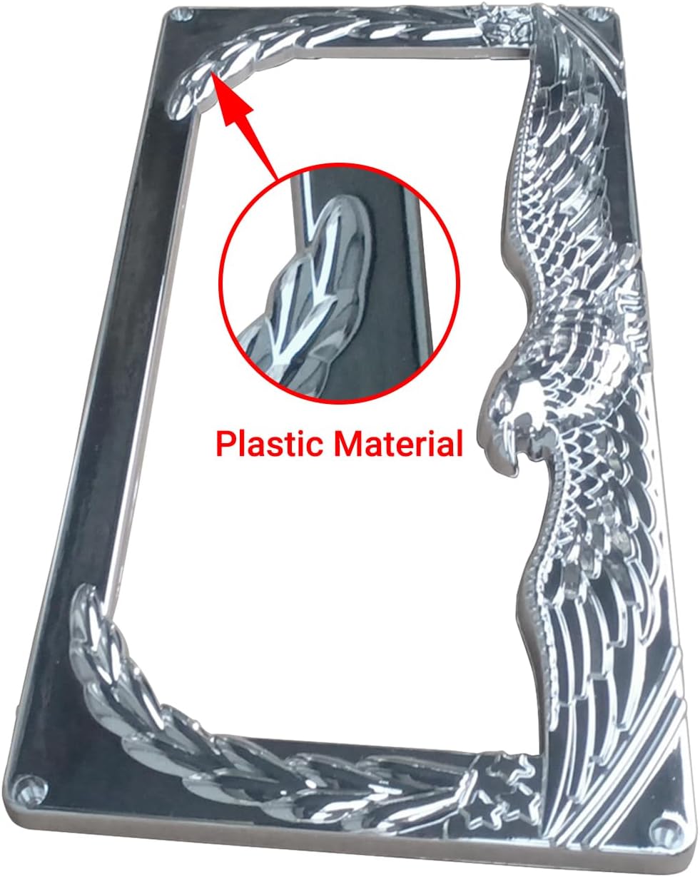 BNIB-NINTE 3D American Bald Eagle License Plate Frame Universal ABS Chrome-2 Holes W/O Cap Silver,-$5