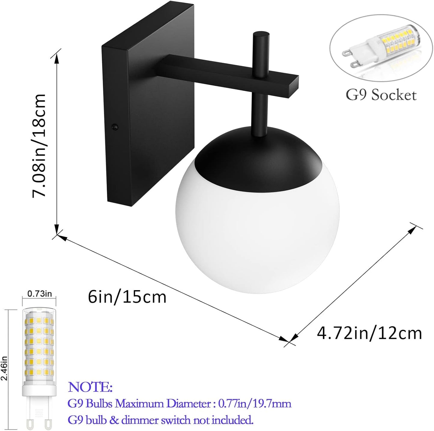 BNIB-Ralbay Matte Black Wall Sconce, Mid Century Modern Black Wall Light Fixtures Milky Glass Indoor(Exclude Bulb),-$25