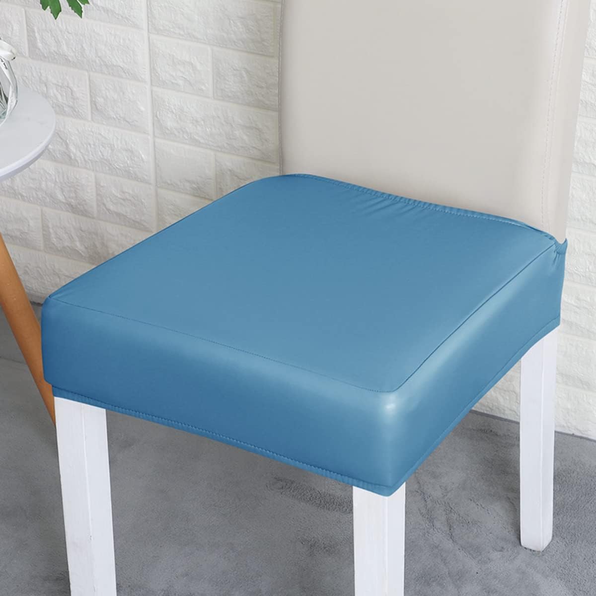 BNIB-PU Leather Waterproof Chair Seat Covers,4/6 Pack Anti-Dust Dinning Room Protector Cover (6, Blue),-$15