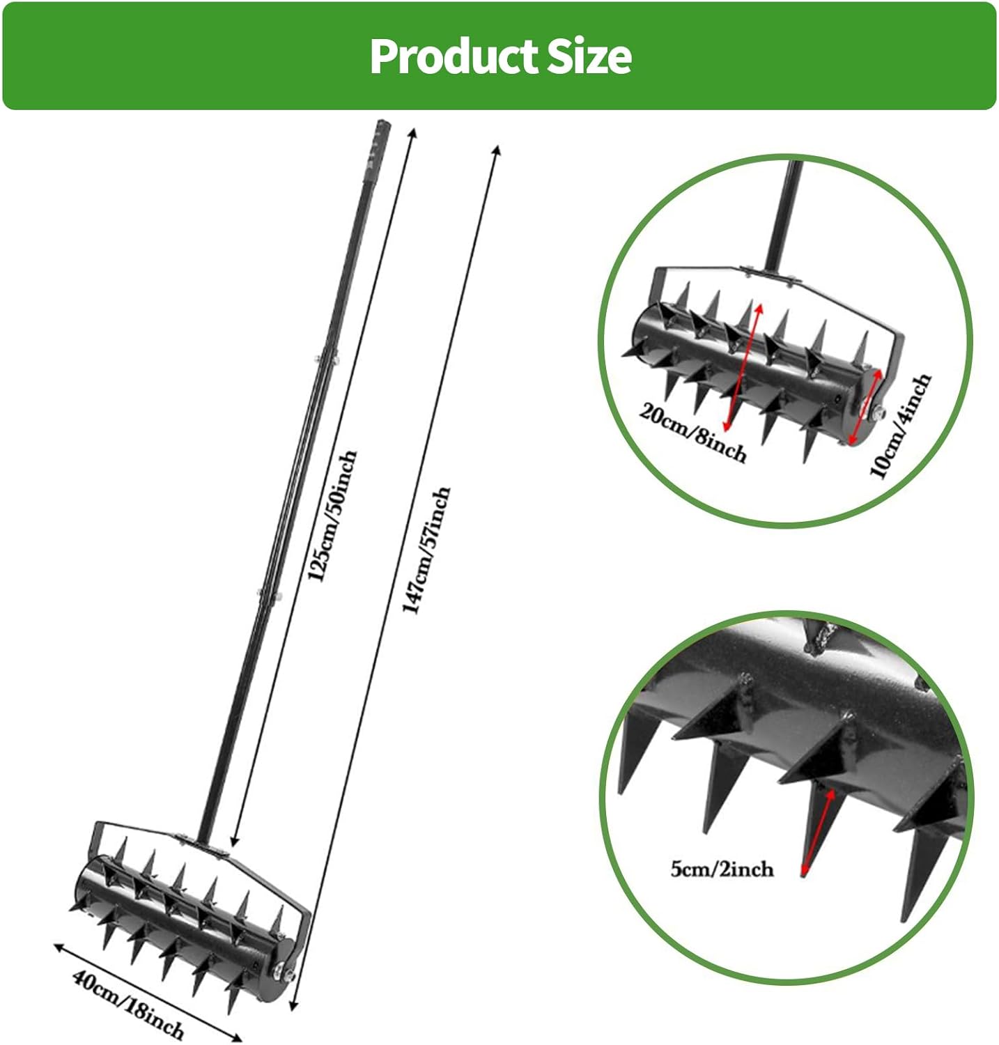 BNIB-Rolling Lawn Aerator, 18 Inch Manual Aerator Lawn Tool Aerator Lawn Soil Penetrator with 50 Inch Handle