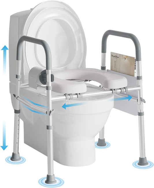 BNIB-Elevated Toilet Seat with Support Handles, Adj Height & Width Seat Riser, Weight  Up to 500 lbs,-$50