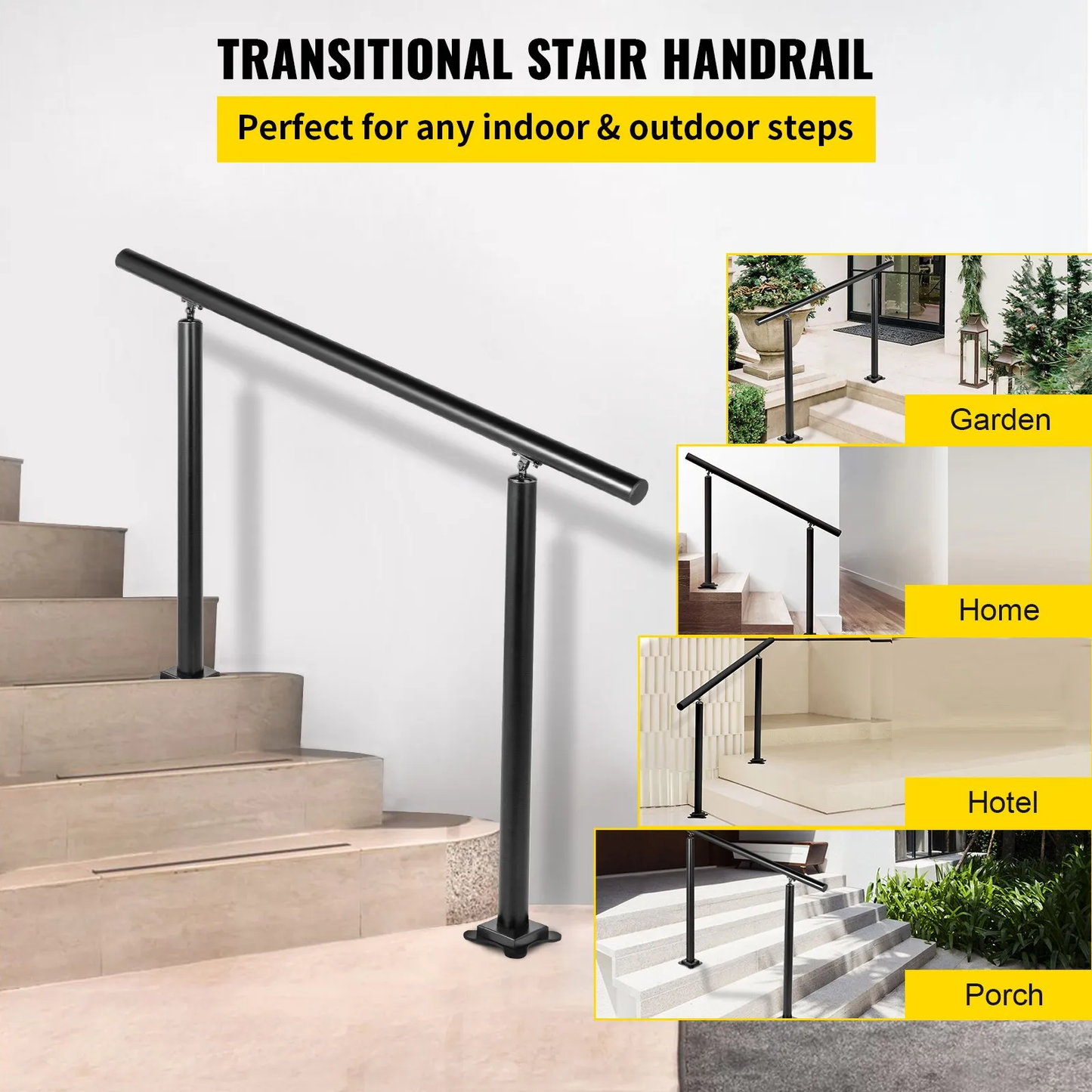 VEVOR Handrail Outdoor Stairs, 3ft, 34 Inch Outdoor Handrail, Outdoor Stair Railing Adj from 0 to 60 Degrees,-$45