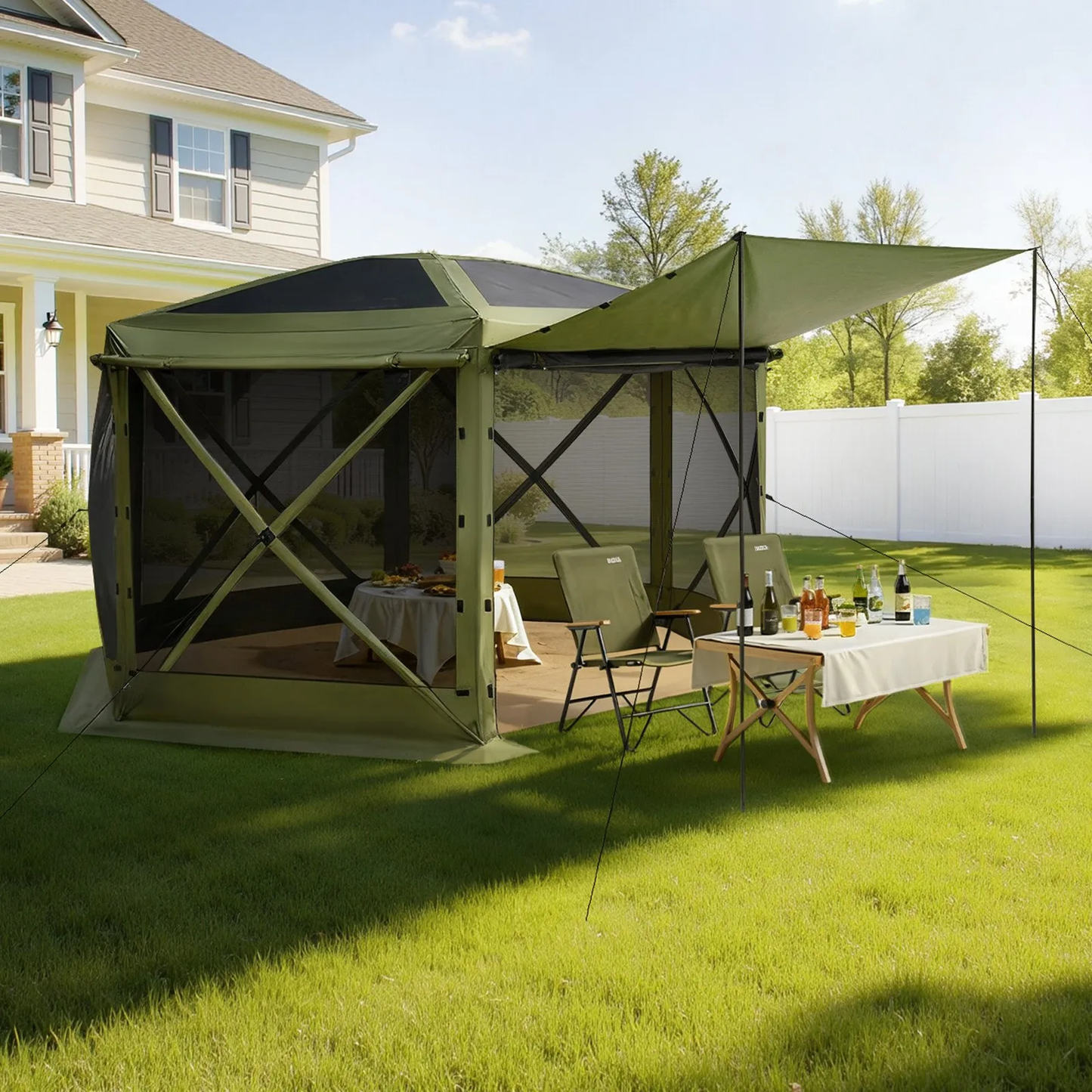 OPen Box VEVOR Pop up Gazebo Screen Tent, 10 x 10 ft Large 6-Sided Camping Canopy Tent with Removable Top,-$150