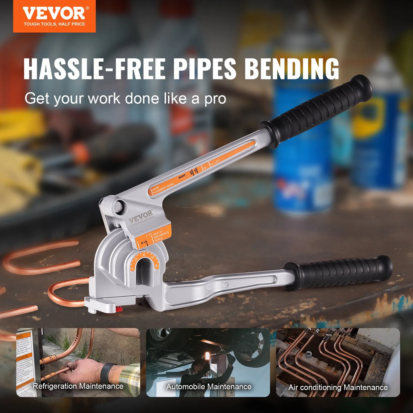 VEVOR Pipe Tube Bender, 1/4", 3/8", 1/2" OD, 3 in 1 Manual Level Tube Bender, 180°Bending Tools,-$30