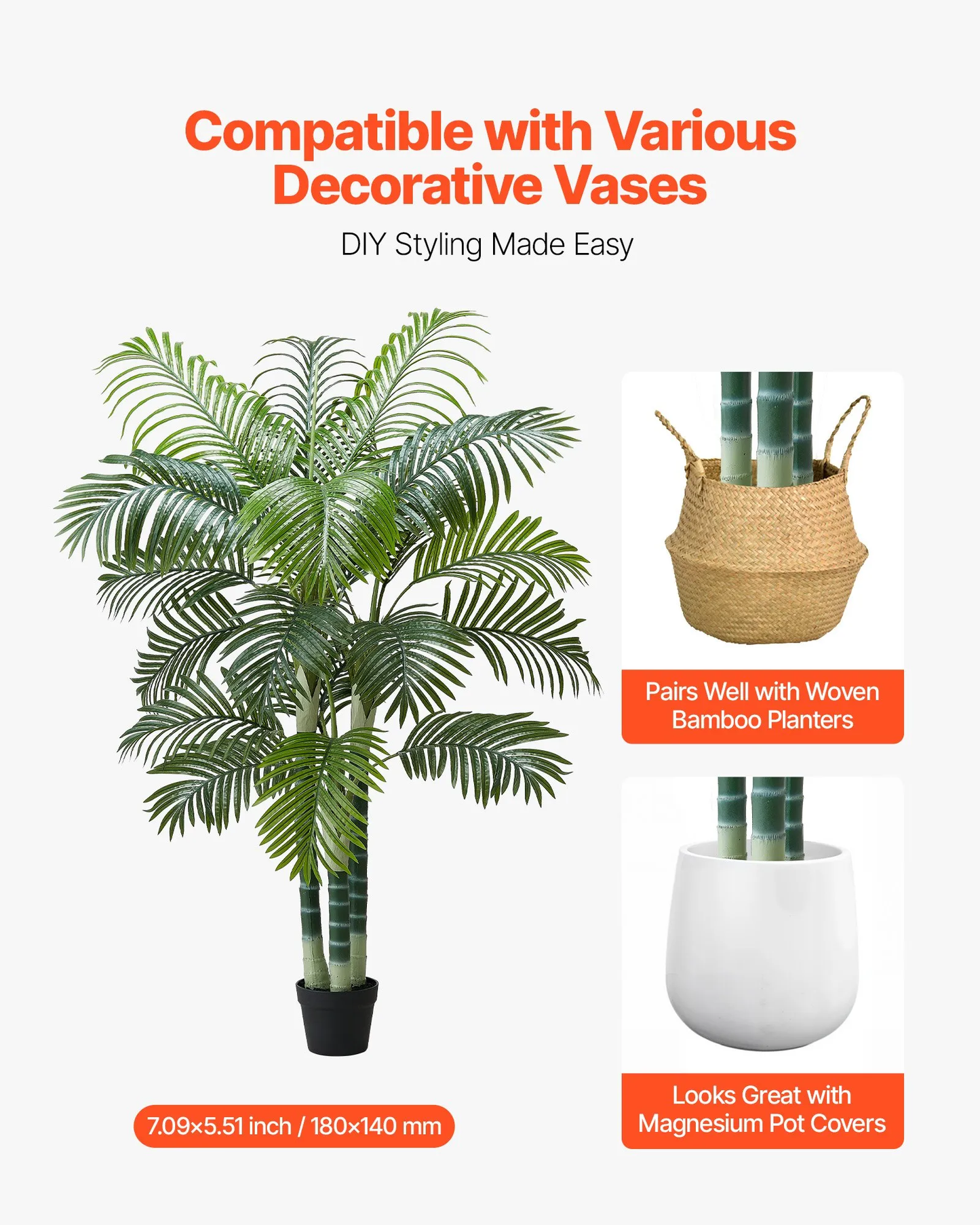 VEVOR Artificial Areca Palm Tree 6 ft, Fake Palm Tropical Plants with White Tall Planter, Faux Floor Silk,-$55