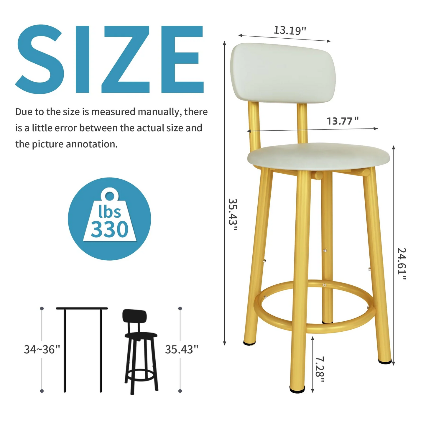 Brand New ounter Height Bar Stools Set of 2，Made with a metal frame