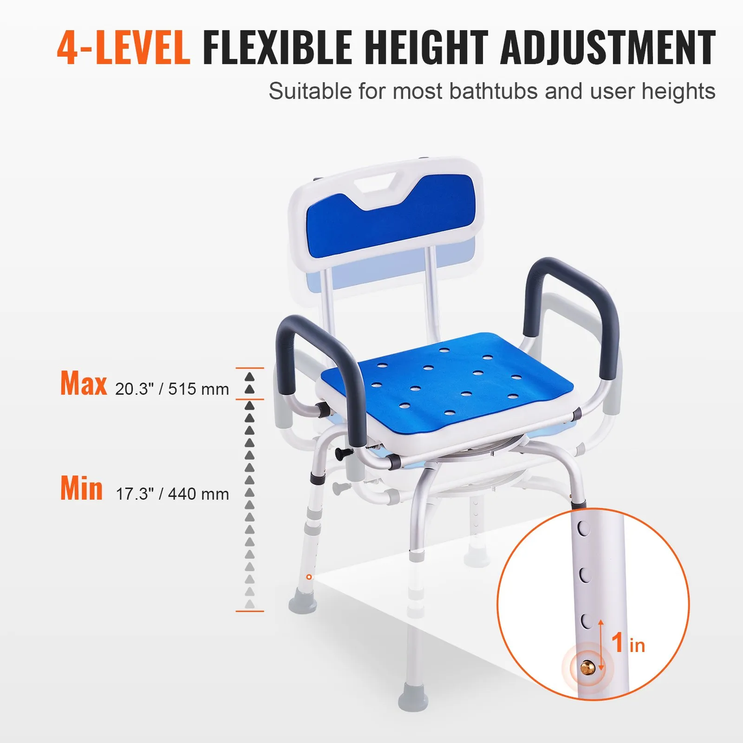VEVOR Swivel Shower Chair 360 Degree, Adjustable Shower Seat with Armrests and Backrest,-$75