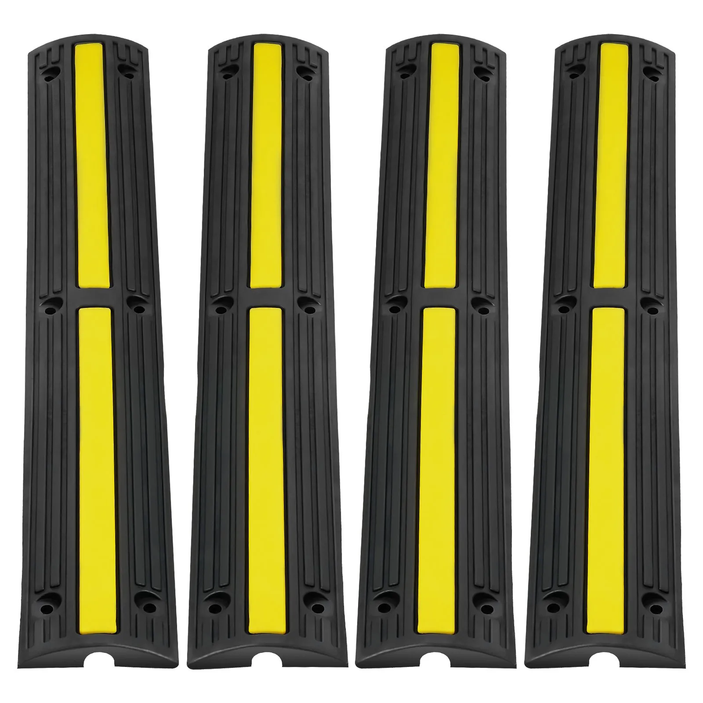 VEVOR 3.28 ft Cable Protector Ramp, 4 Pack of 1 Channel, 18000 lbs/axle Capacity Heavy Duty Rubber Speed Bumps