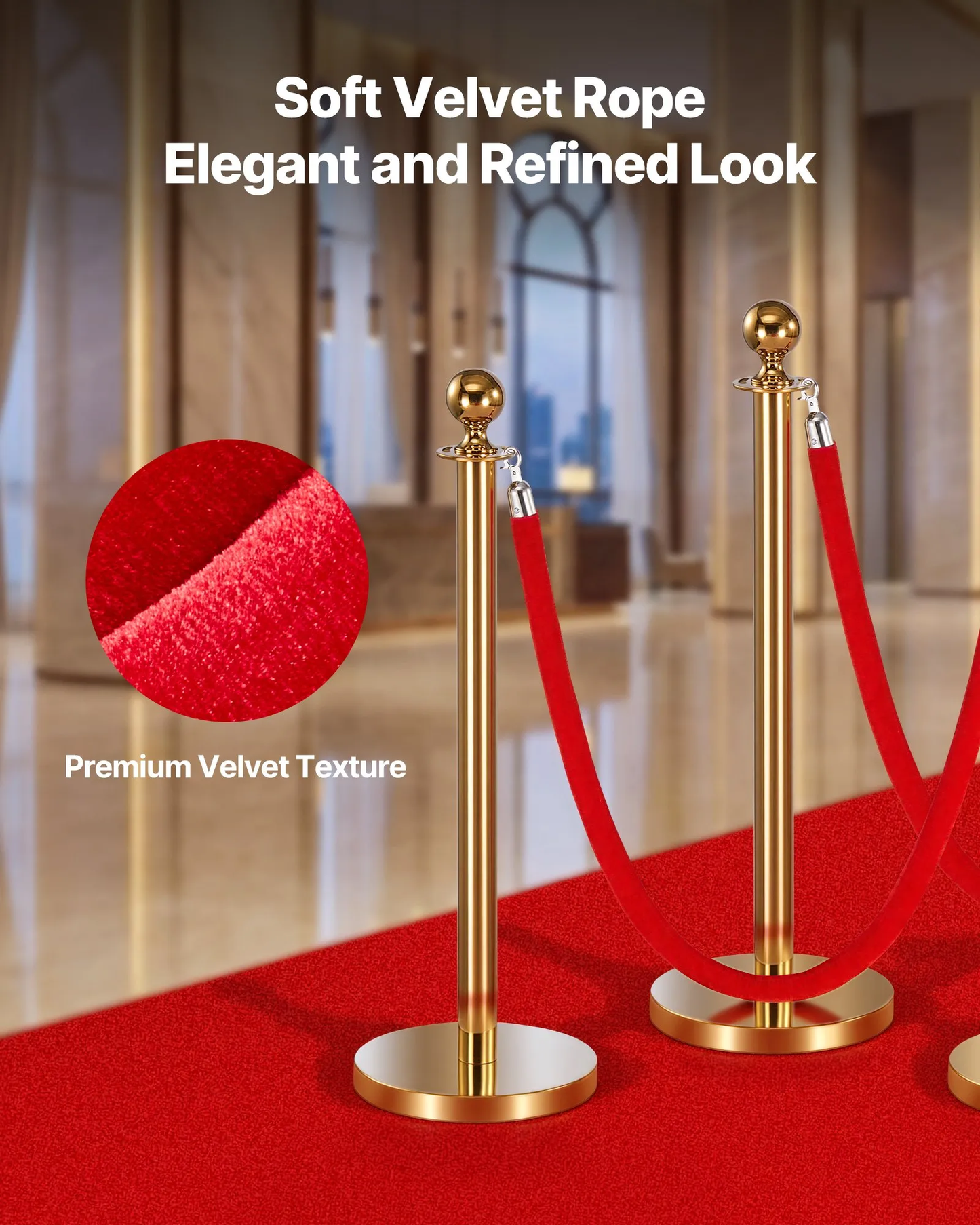 VEVOR 4 Pcs Red Velvet Stanchion Ropes, 5 ft Crowd Control Stanchion Red Velvet Ropes ,-$15