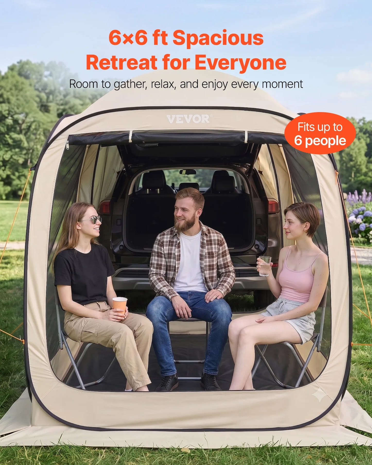 VEVOR Screen House Tent, 6 x 6 ft, 4-6 Person Pop Up SUV Tailgate Tent, Portable Screened,-$100