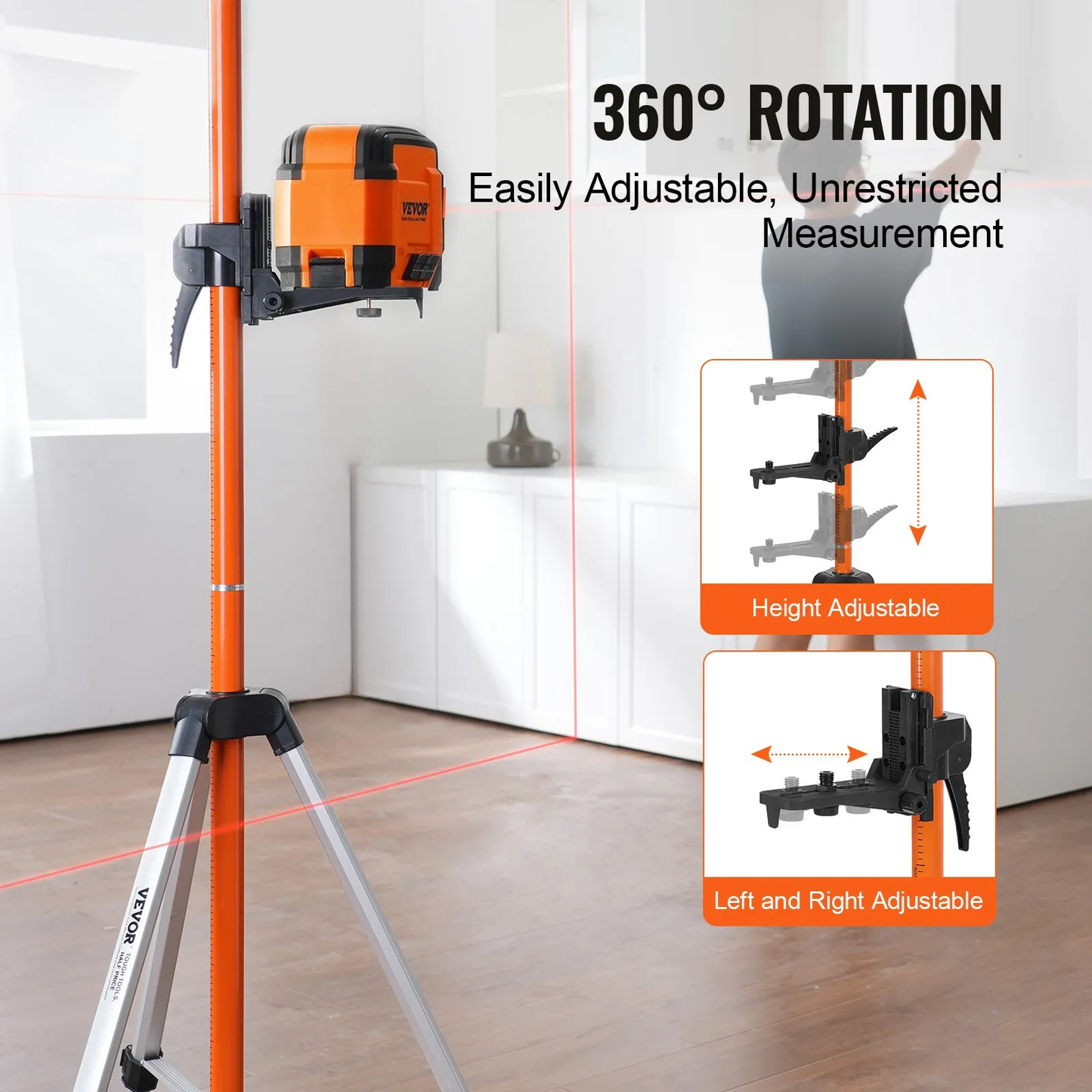VEVOR Laser Level Tripod, 1/4"-20 & 5/8"-11 Thread Mount, 40.94-133.85 inch Height Adjustment,-$45
