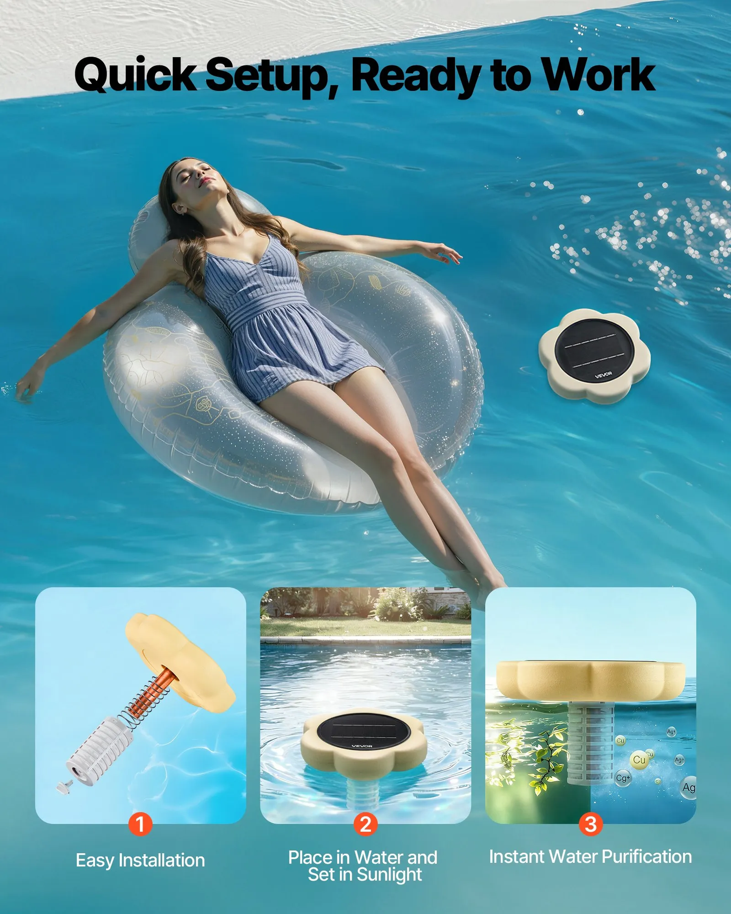 VEVOR Solar Pool Ionizer, Petal Copper Pool Ionizer Up to 45000 Gal, Floating Automatic Water Cleaner,-$45
