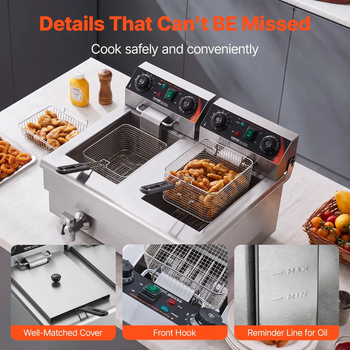 Open box, 90% new VEVOR Commercial Deep Fryer, Dual Tank 3000W Electric Countertop Fryer w/Basket,-$110