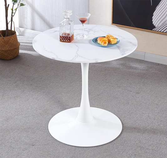 BINB-32 Inch MDF Marble Round Top & Pedestal Base Tulip Mid Century Modern Dining Table (White),$160