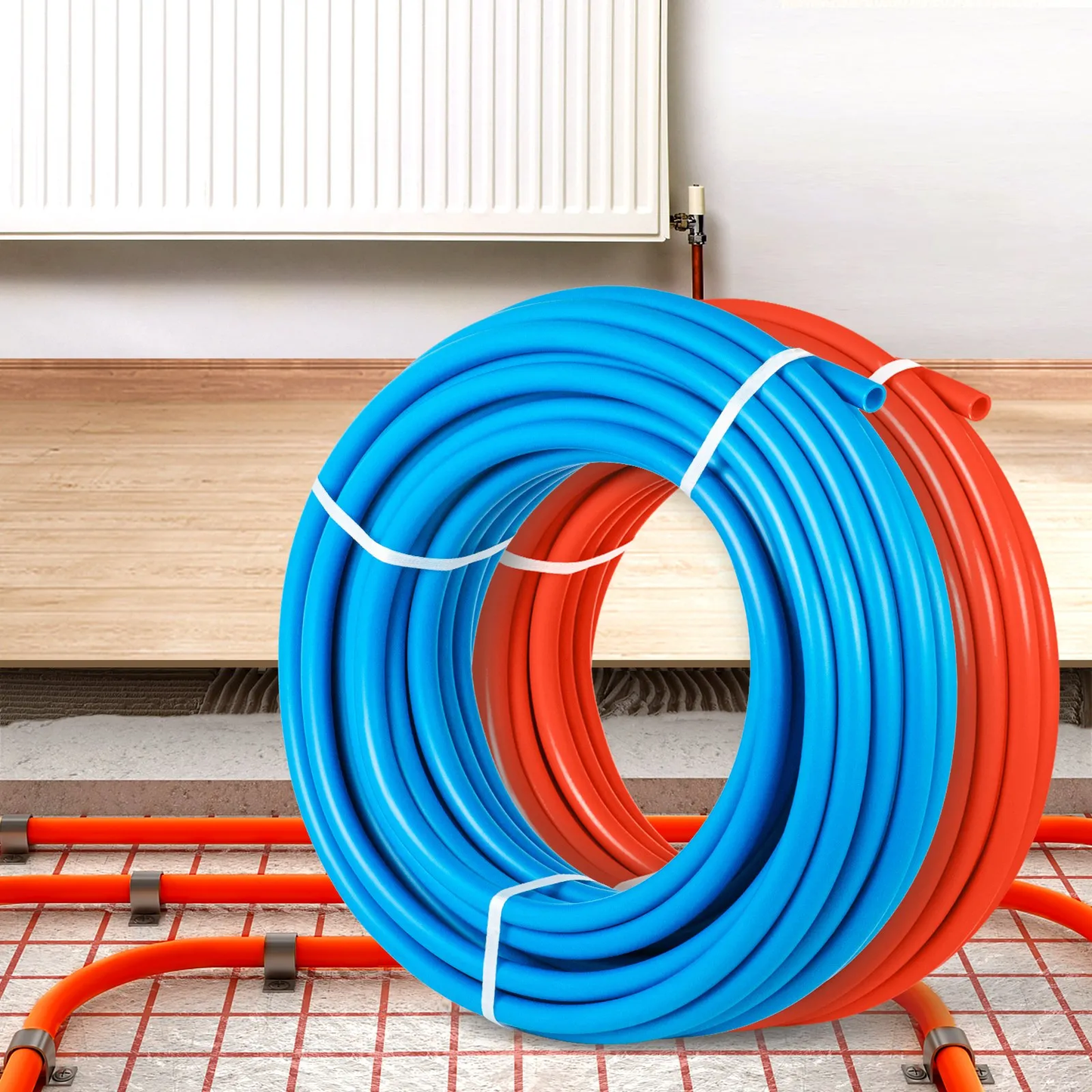 VEVOR 2 Rolls of 1/2" x 100ft, Non-Oxygen Barrier Flexible Pipe Tubing, Red&Blue for Hydronic Radiant Heat ,-$75