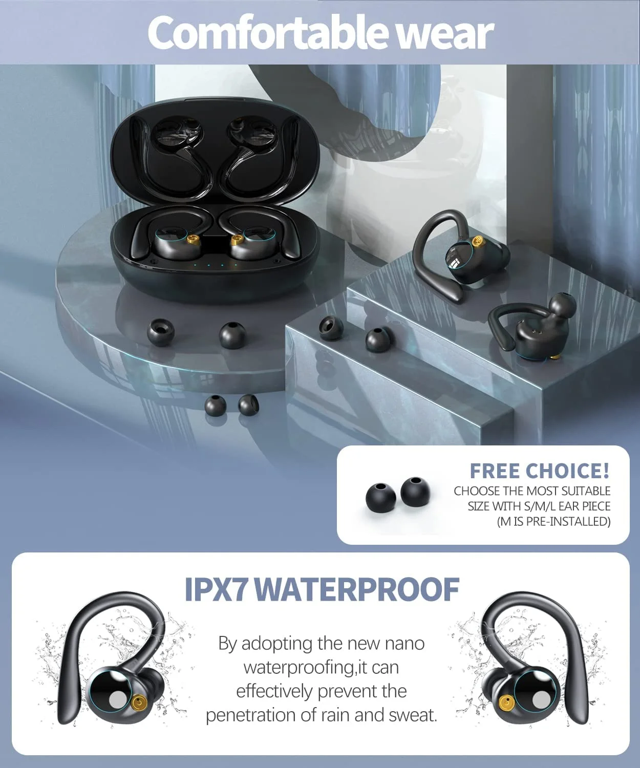 BNIB-YYK-580 True Wireless Earbuds Bluetooth 5.3 Wireless Earbuds with Charging Case, Waterproof IPX7,