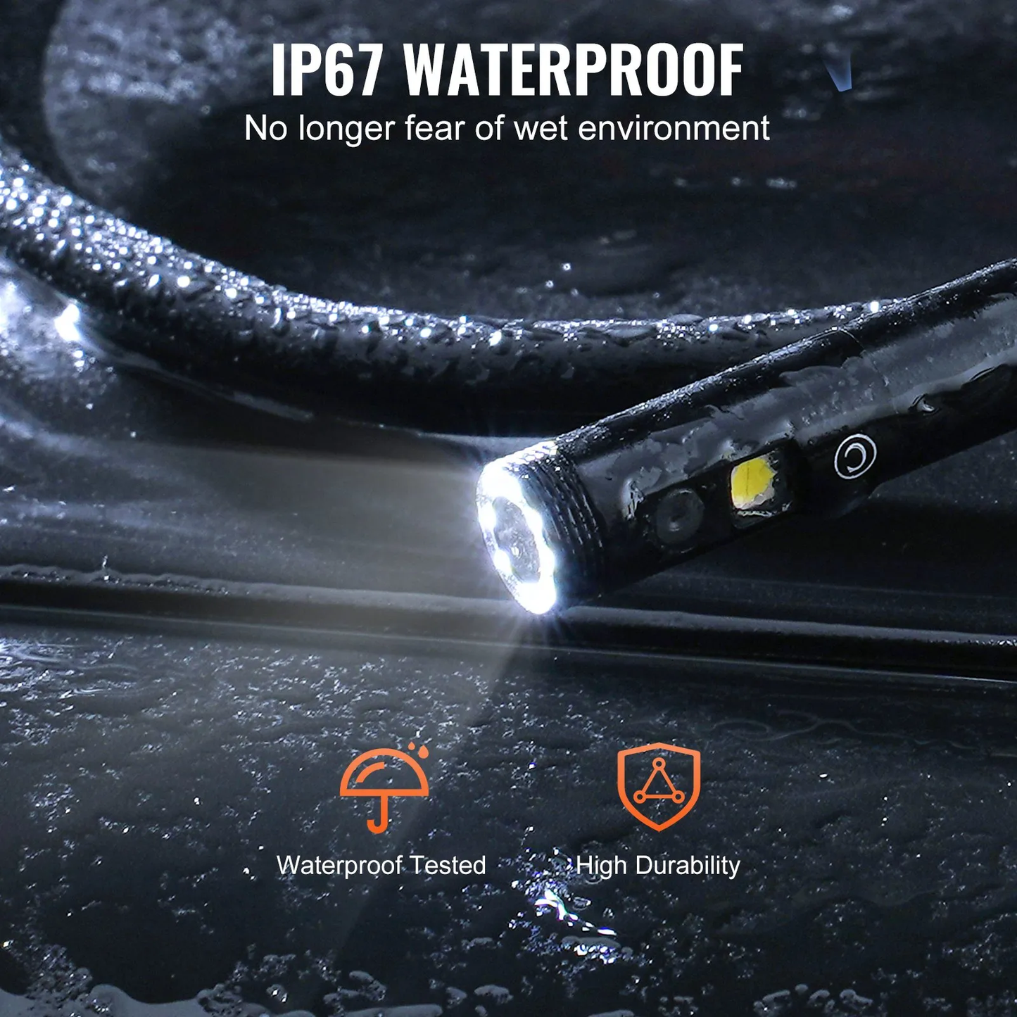 VEVOR Endoscope Camera with Light, Dual Lens Borescope with 49.2FT Semi-Rigid Cable, 4.3" Screen 1080P,-$50