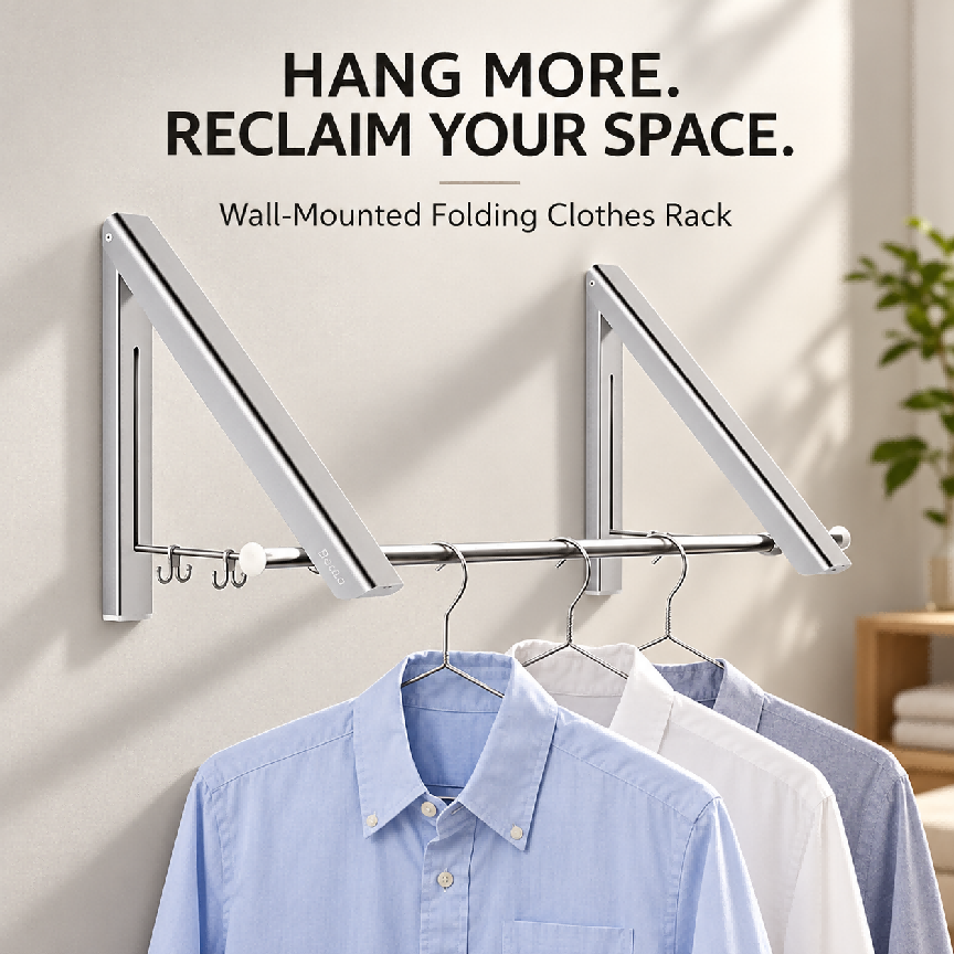 Folding Wall Mounted Clothes Hanger/Clothes Hanging System for Space Saving * 2 Packs
