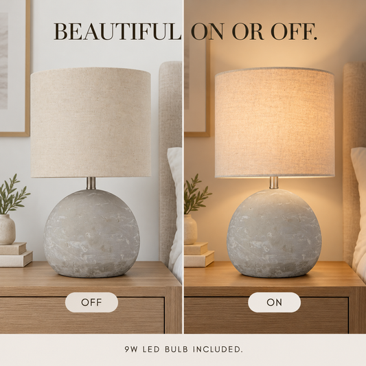 BNIB-Stone & Beam Round Concrete Table Lamp, Industrial Style Desk Lamp,-$45