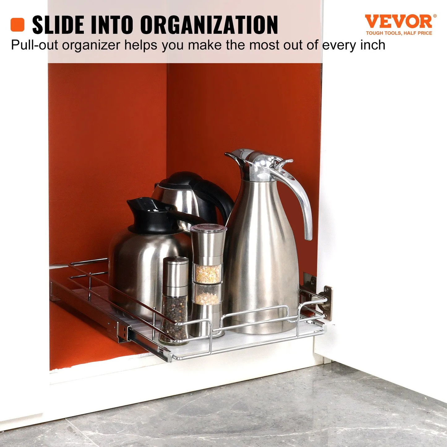 VEVOR 12.5"Wx16.5"Dx3.5"H Pull Out Cabinet Organizer, Heavy Duty Slide Out Pantry Shelves, -$18