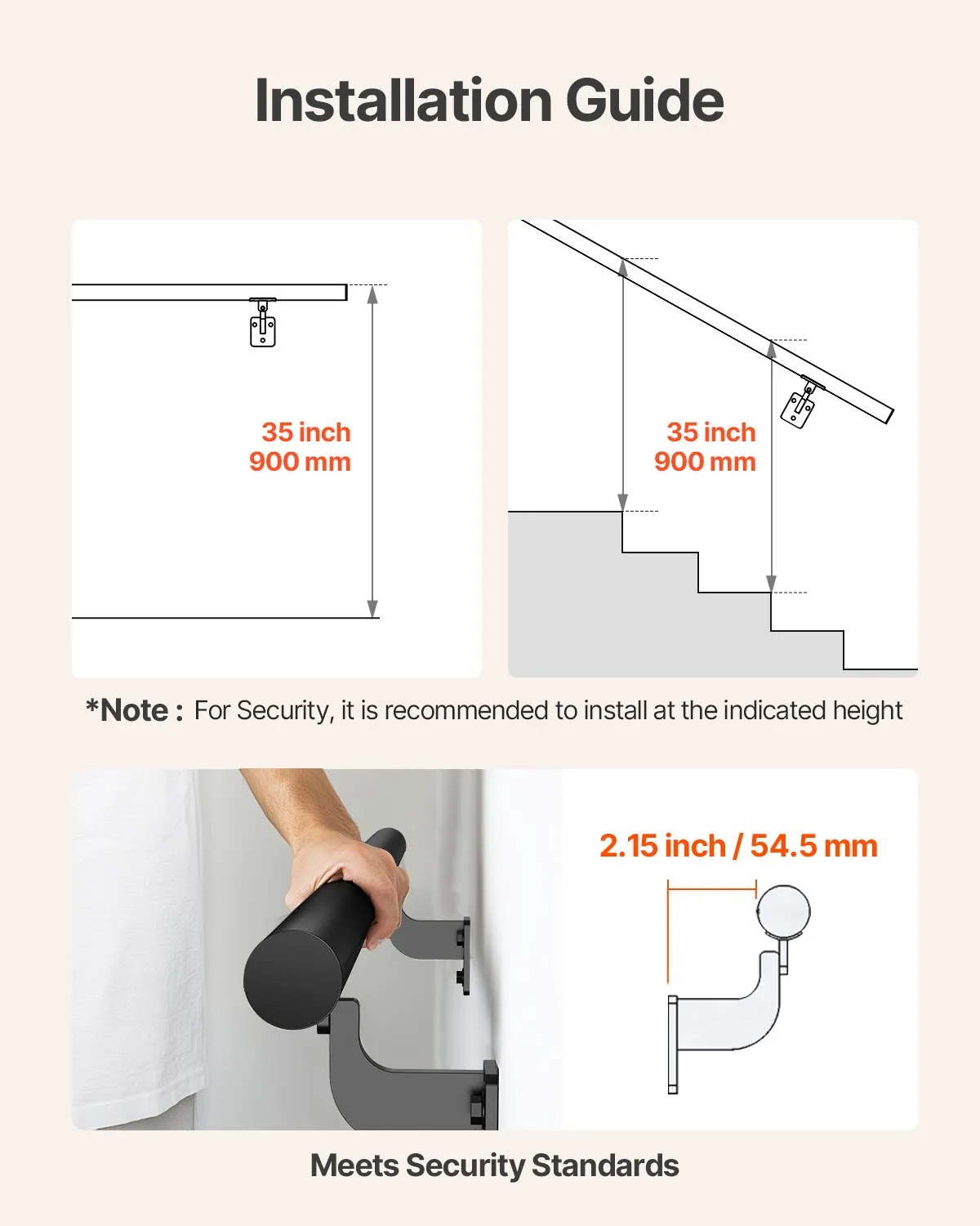 VEVOR Wall Mounted Stair Handrail, 10ft Pipe Staircase Handrail, Black Galvanized Aluminum,-$35