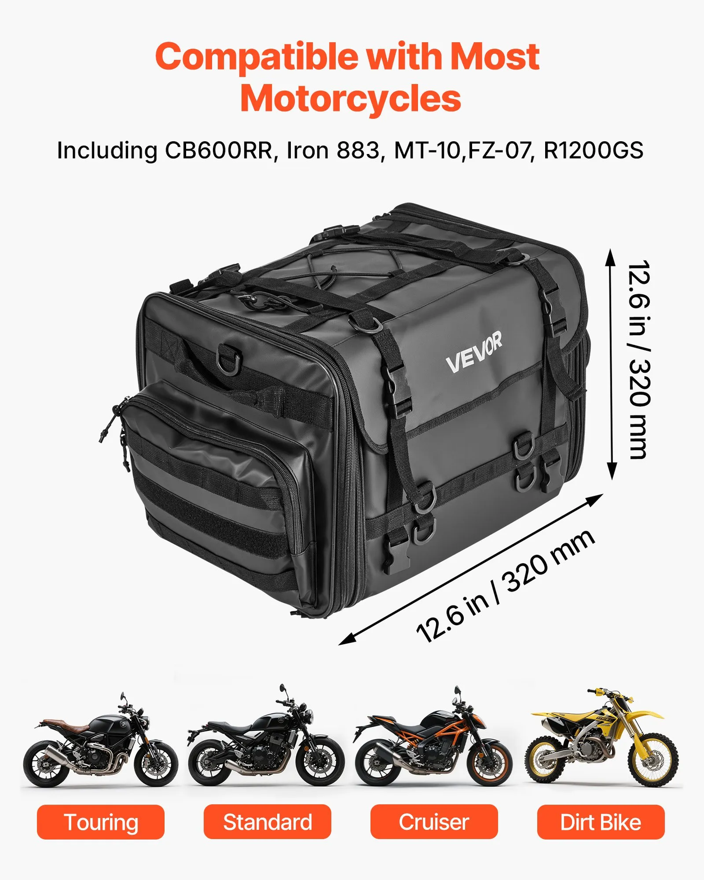 VEVOR Motorcycle Tail Bag, 40-60 L Expandable Motorcycle Rear Seat Bag w/ Waterproof Cover,-$55