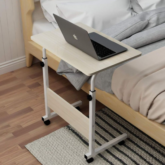BNIB-Movable Side Table/Laptop Desk for Bed/Sofa, w/Adjustable Height & Lockable Wheels-White Maple
