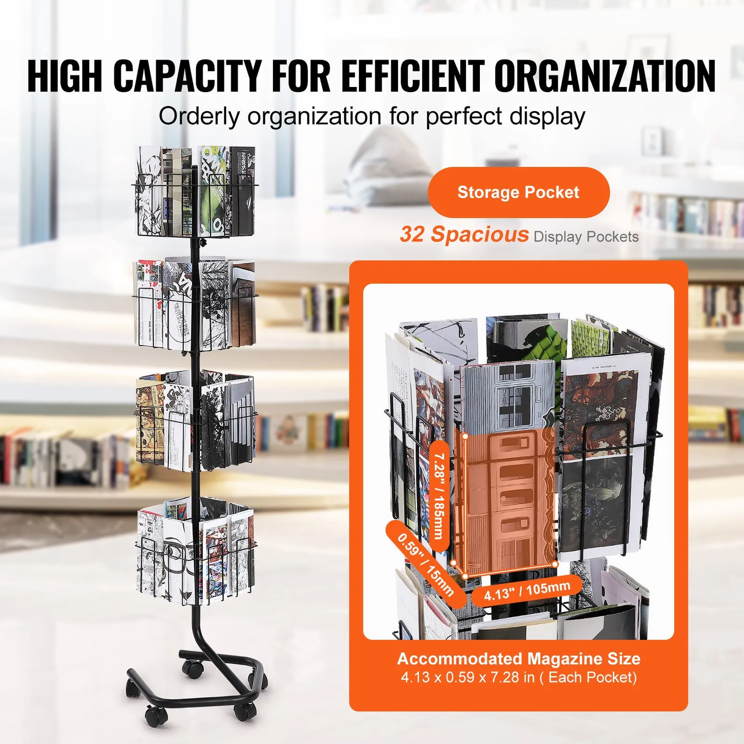 VEVOR Brochure Display Rack, 4-Tier 32 Pockets Rotating Magazine Literature Display Stand for Postcards,-$85