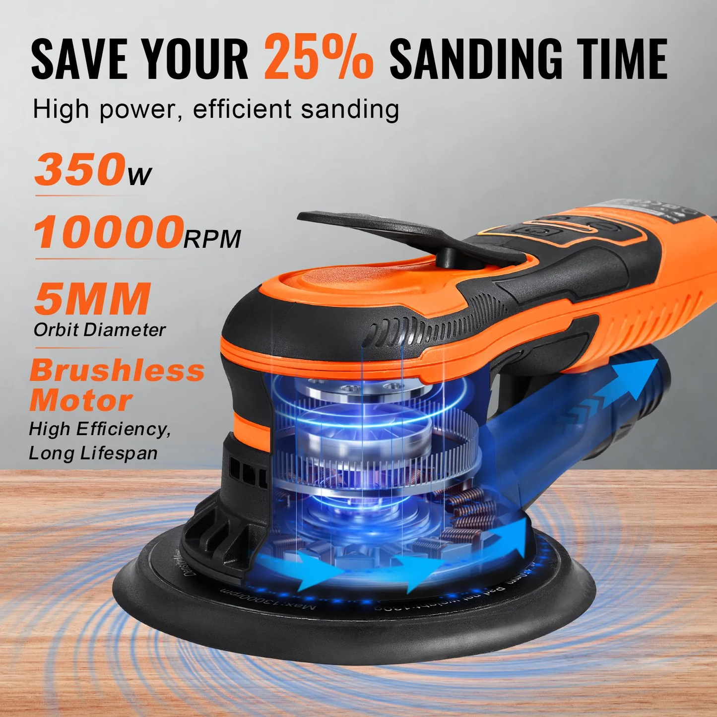 VEVOR Random Orbital Sander 5 & 6-Inch, 350W Brushless Orbital Sander, 10,000 PRM 6 Variable,-$130