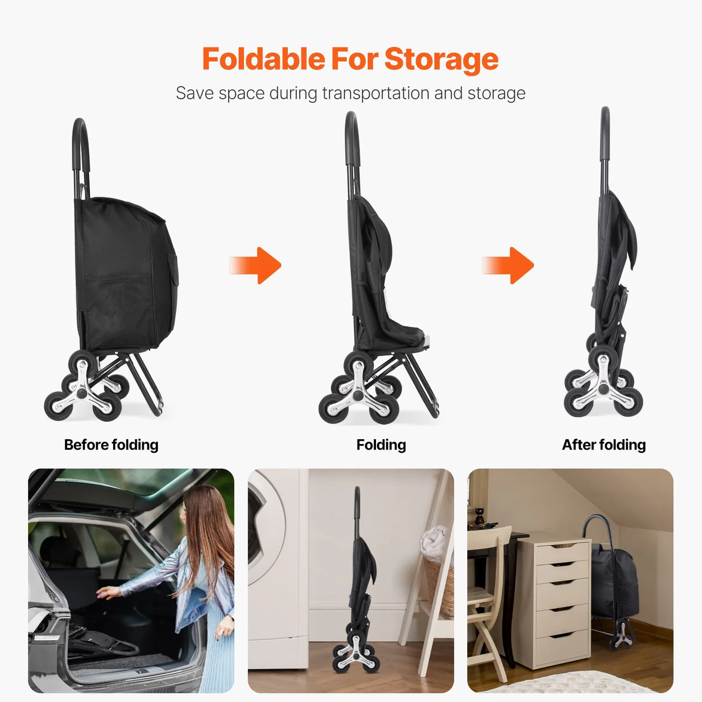 VEVOR Stair Climber Trolley Dolly, 36L Folding Shopping Cart,-$35