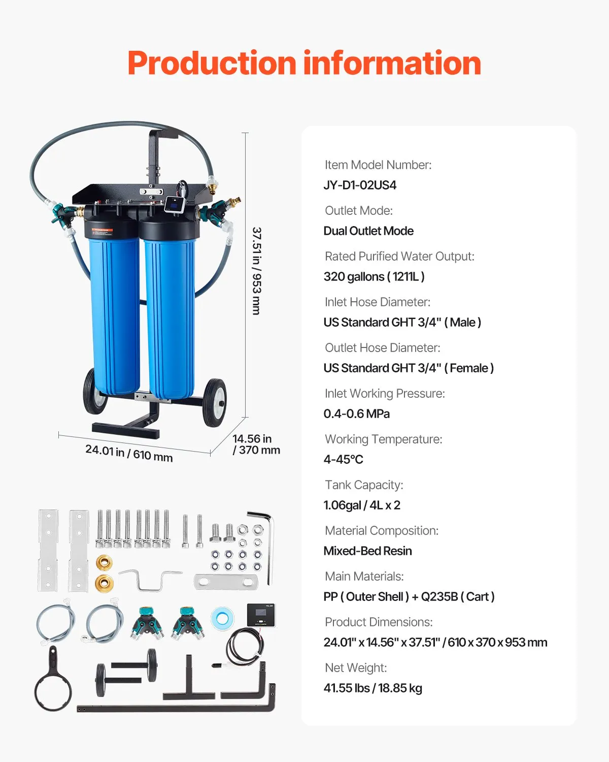 VEVOR Deionized Water System for Car Wash, Premium Water Deionizer For Car Washing with TDS Meter, -$180