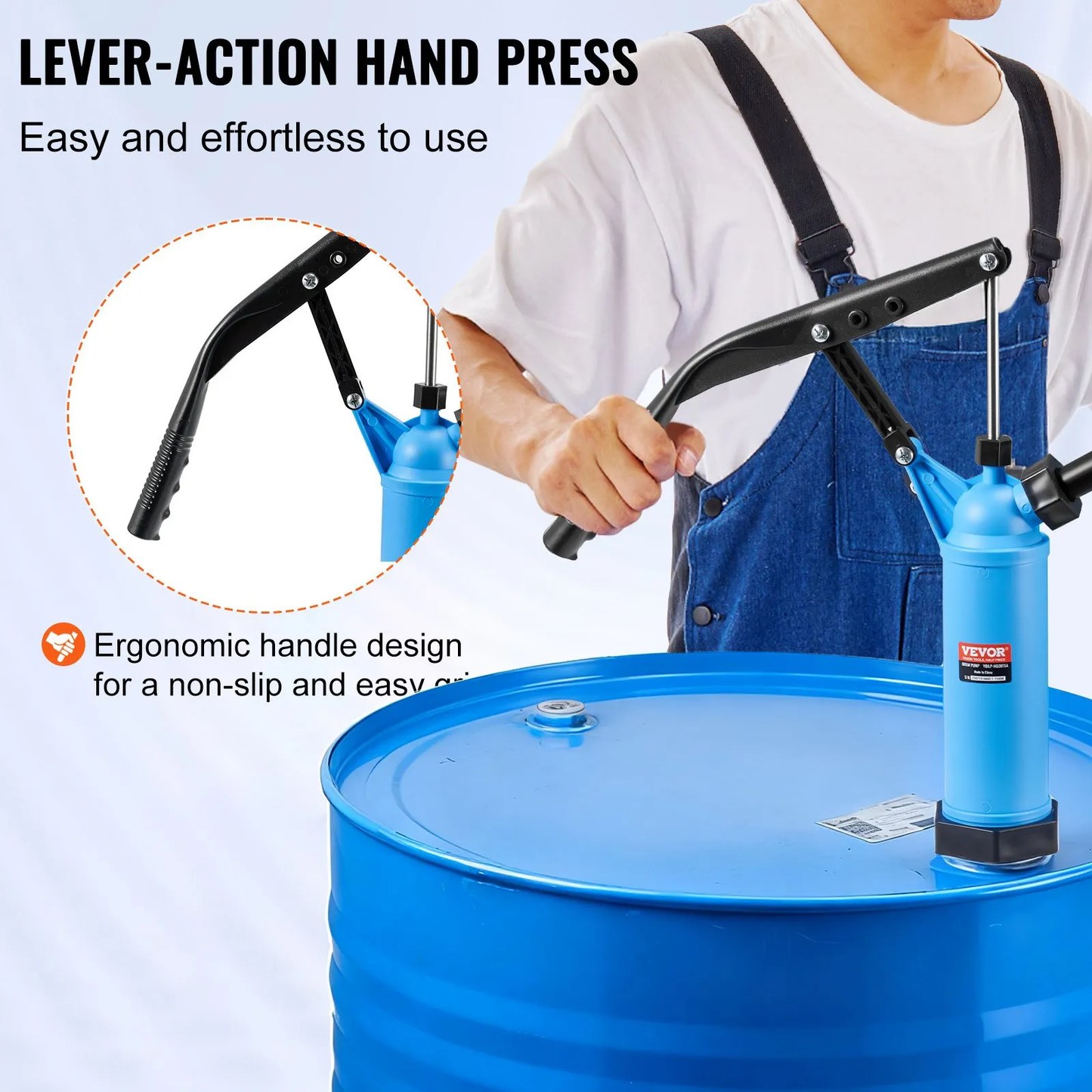 VEVOR Drum Pump, 9.5 oz. Per Stroke, Lever-Action Barrel Pump, Fits 5-55 Gallon Drums,-$20