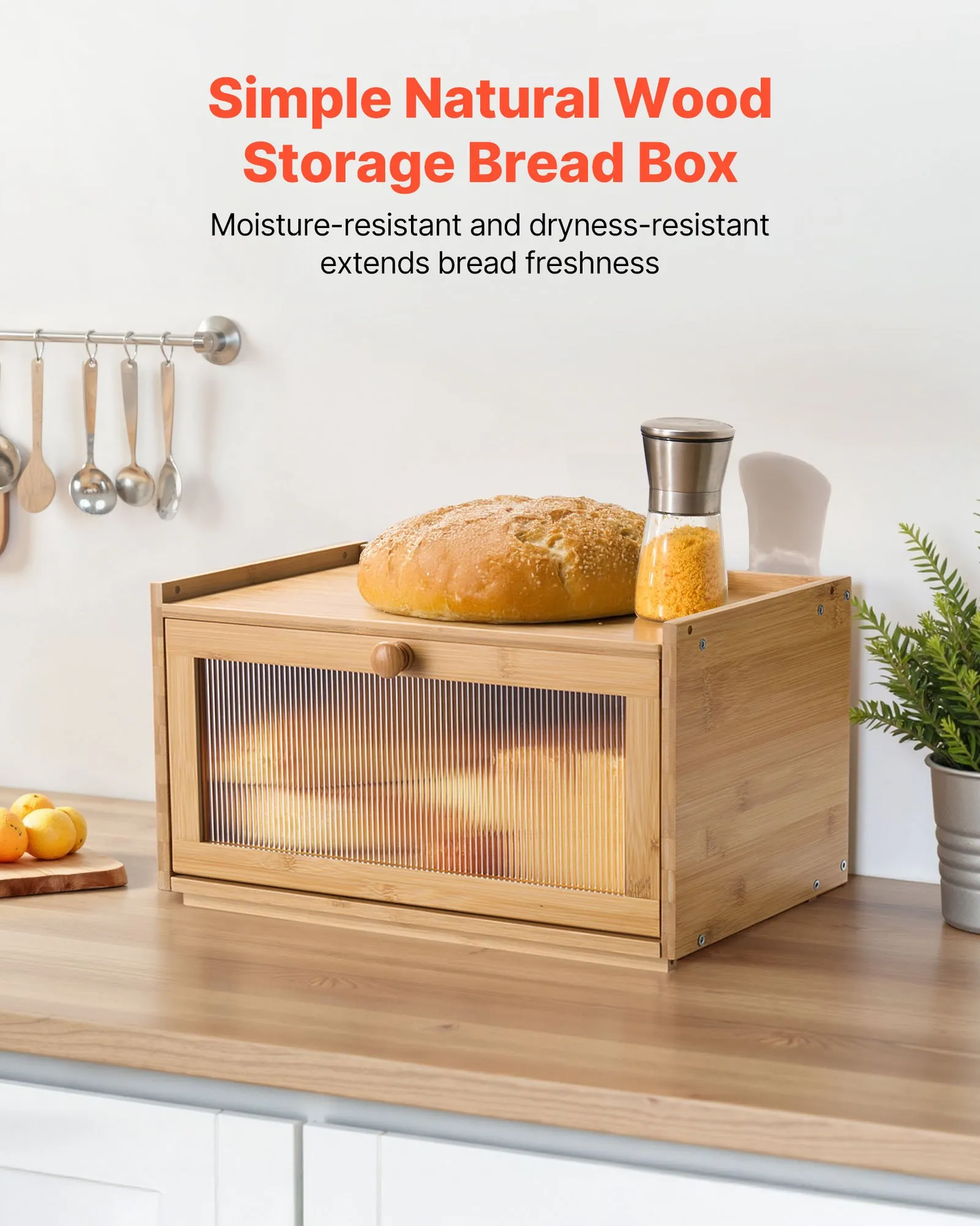 VEVOR Bread Box for Kitchen Counter, Large Capacity Bamboo Bread Storage Container,-$25