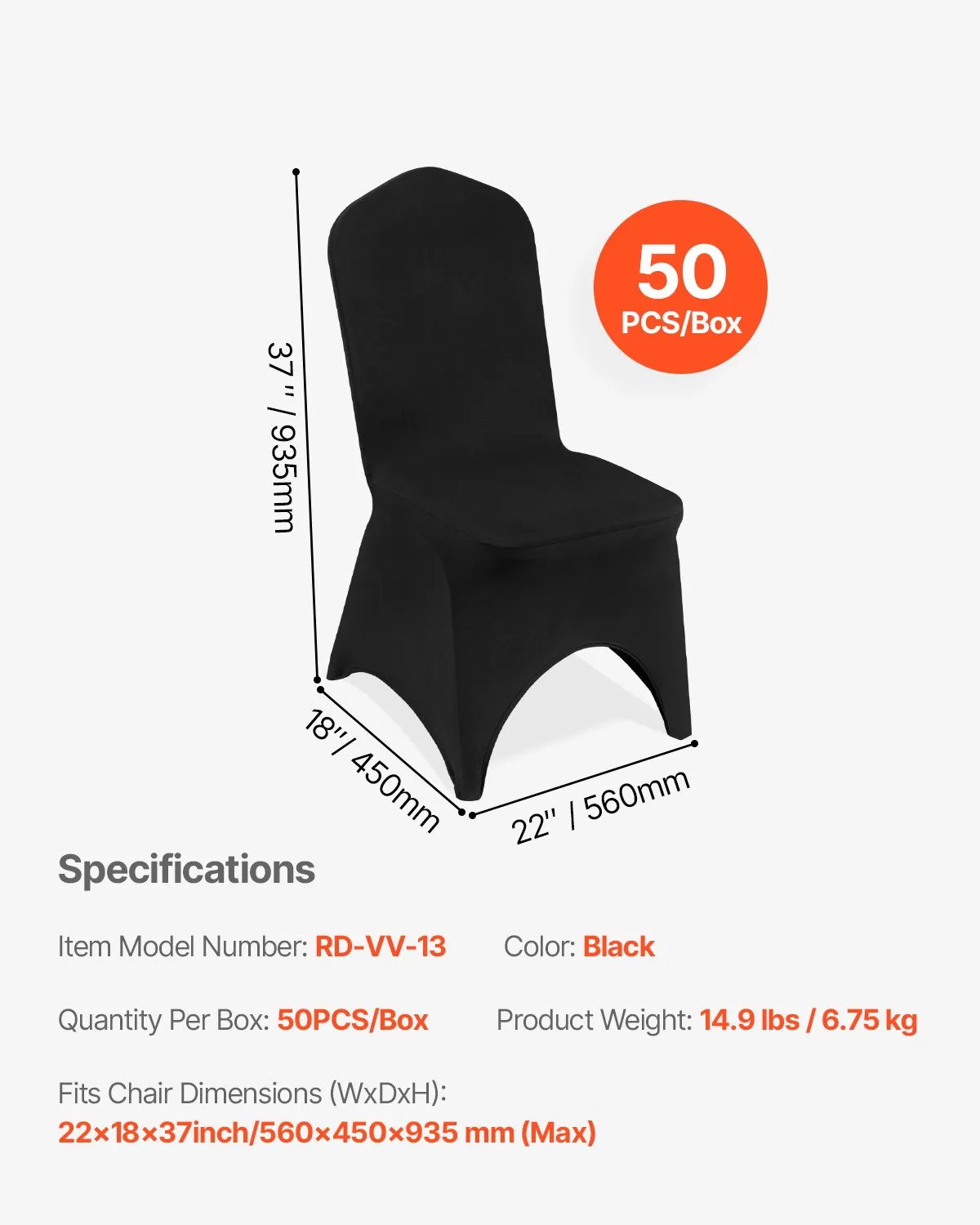 VEVOR Stretch Spandex Folding Chair Covers, Universal Fitted Arched Front Cover,(50PCS Black),-$60