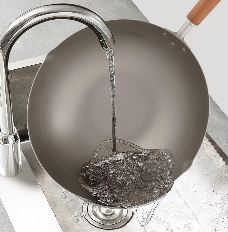 BNIB-Non-Stick Wok Pan with Wooden Lid, 12.6 inch(32cm),Ergonomic Handle, Deep Bowl Design Grey,